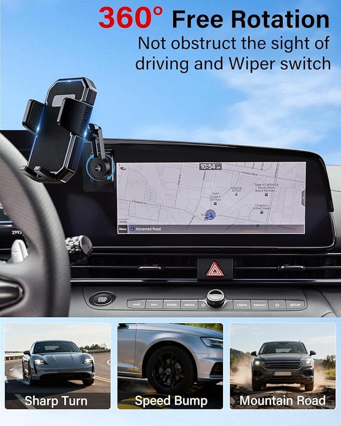 PZK Car Phone Holder for Hyundai Elantra 2021-2025 2026 SE/SEL/Sport/Limited/N Line Accessories Custom 8-Inch/10.25-Inch Screen Auto Lock Car Phone Mount with 360° Rotating Extension Rod