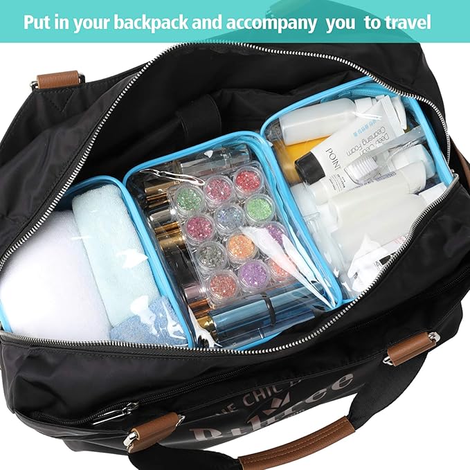PACKISM Clear Makeup Bag - Waterproof TSA Approved Toiletry Bag Quart Size Bag, Clear Makeup Bags with Zipper, Carry on Airport Airline Compliant Pouch, 3 Pack, Blue