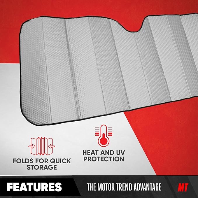 Motor Trend Front Windshield Sun Shade - Accordion Folding Auto Sunshade for Car Truck SUV - Blocks UV Rays Sun Visor Protector - Keeps Your Vehicle Cool - 58 x 24 Inch (Gray)
