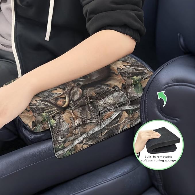 Tupalatus Deer Center Console Cover Water-Resistant Hunting Forest Universal Center Console Pad Non-Slip Car Interior Protection Accessories Easy Installation Fit for Cars Truck SUV