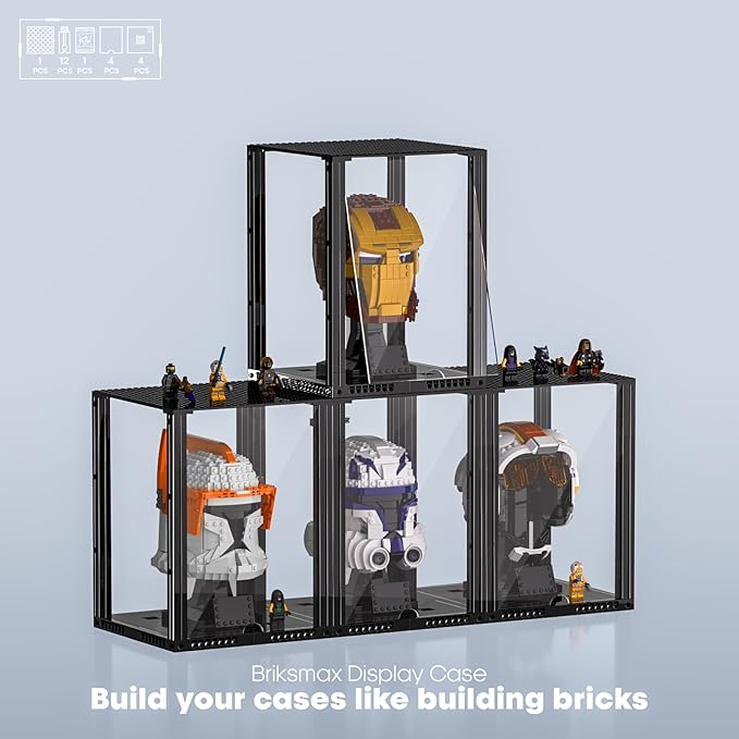 Briksmax Acrylic Display Case for LEGO Helmet Collectibles, Assembled Clear Dust Protective Display Box with Printed Cardboard, Gift for LEGO Collectors (7.7x7.7x10 in)(No Model)