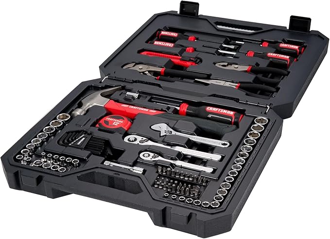 CRAFTSMAN 102-Piece Tool Kit for Home and Car, Durable Hand Tools Set with SAE and Metric Socket Set, Screwdrivers, Wrench, Hammer, Pliers, Knife, Hex Keys, Specialty Bits, Tape Measure (CMMT99449)