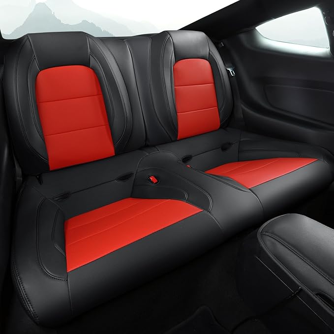 GIANT PANDA Customized Full Set Car Seat Covers Fit Ford Mustang Coupe Hardtop 2015 2016 2017 2018 2019 2020 2021 2022 2023 2024 2025 2026- (Black+Red)
