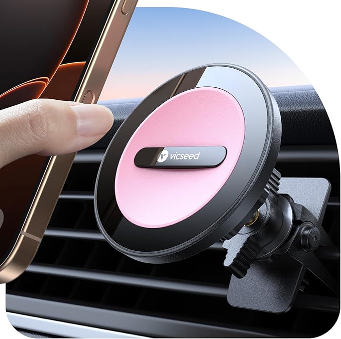 VICSEED for MagSafe Car Mount Vent Pink– [Super Magnet Power & Vent-Safe Clip] 360° Adjustable Study Magnetic Phone Holder Hands Free for iPhone 17 16 15 14 13 12 Pro Max
