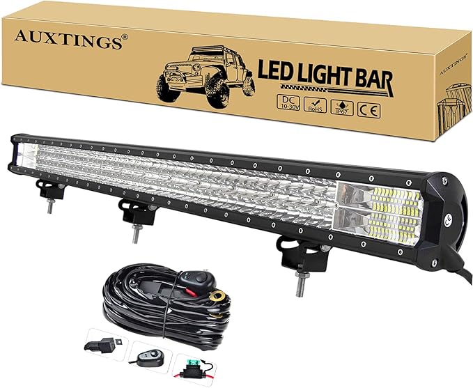 AUXTINGS 40 inch 540W LED Light Bar Triple Row Spot Flood Combo Beam Off Road Lights Waterproof Work Light with Wiring Harness for Jeep Trucks SUV ATV UTV Boat Lights, 12V 24V