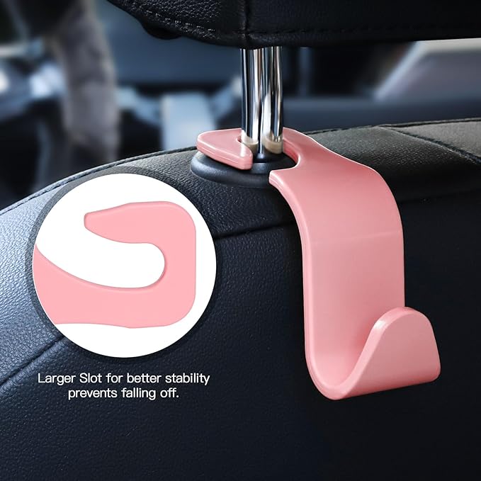 Soleebee 4 Pack Car Seat Hooks - Universal Auto Hooks, Back Seat Hangers, Storage Organizer (Pink)