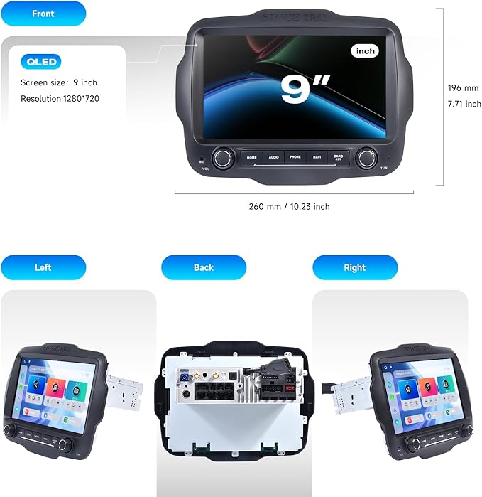 Dasaita 8GB+256GB Car Stereo for Jeep Renegade 2015-2022, Wireless CarPlay & Android Auto, Android 13 GPS Navigation, Plug & Play Off-Road Head Unit, Voice/Knobs Control, 9 Inch QLED Screen