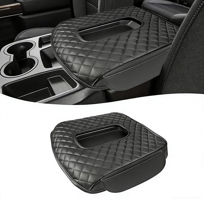Center Console Cover Fit for 2025-2019 Chevy Silverado/GMC Sierra 1500 2500 3500HD 40/20/40 Jump Seat Thickened Armrest Cover Cushion Center Lid Protector With Pockets（Split Bench Seat Console ONLY）
