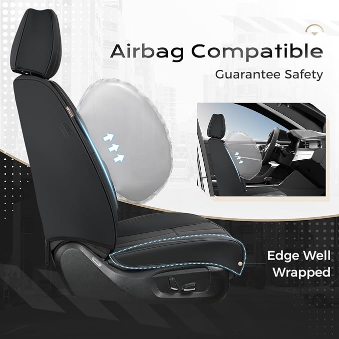 Coverado Car Seat Cover, Cover for Cars Full Seat, Premium Leather, Universal Fit Waterproof Seat Protectors, Car Seat Cushion Non-Slip for Most Cars-Black
