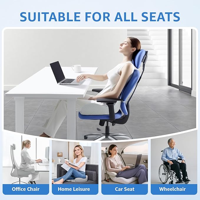 Sytopia Extra Large Office Chair Cushion, 19" x 17" Ergonomic Memory Foam Seat Cushion, Pressure Relief for Tailbone Pain, Sciatica & Hip Pain, Booster Pad for Sitting & Driving, Gray