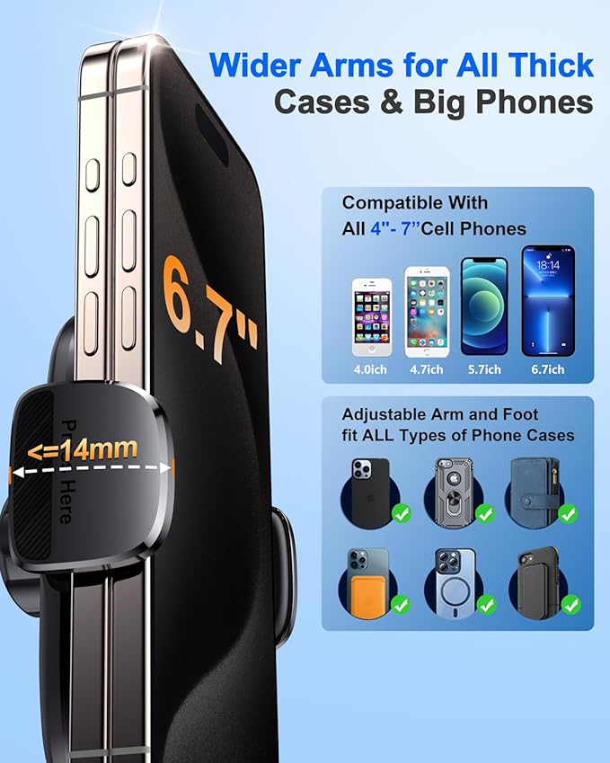 Car Phone Holder[Military-Grade 360°Suction Cup]Phone Holders for Your Car Universal Accessories Air Vent Dashboard Windshield Phone Mount Automotive Cradles Fit for Dash Mounting Kits iPhone