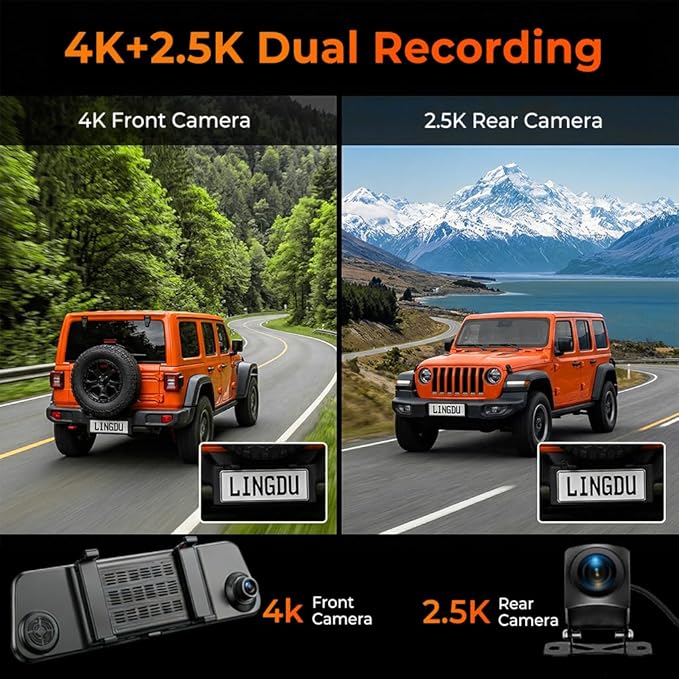 12" Mirror Dash Cam, 4K UHD Front and 2.5K Rear View Dash Camera for Car, with ADAS BSD LCA Smart Mode, GPS, G-Sensor, Loop Recording, Parking Monitor, Voice Control, 5.8GHz WiFi