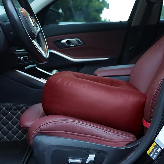 YOUFI Super Thicken Leather Car Seat Cushion for Adults - Portable Angle Lift Seat Pad with Breathable Cover, Handle, and Buckle - Ideal for Trucks, SUVs, and Office Chairs (Red)