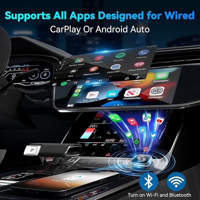 2026 Upgraded Wireless CarPlay Adapter, Bluetooth Car Play Wireless Adapter Mini 2-in-1 Android Auto Adapter, Plug & Play Zero Latency Auto-Connect, USB-A/Type-C Interface, Fits iOS 10+ & 2015+ Cars