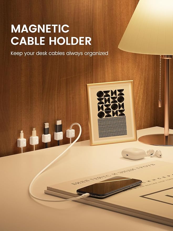 Magnetic Cord Organizer, 6 Pack Adhesive Charging Cable Clips Holder for Nightstand, Easy Secure Cord Keeper Cable Clips Wire Management for Phone, Home, Office, Desk| Universal Fit| Strong Magnet