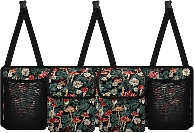 Floral Mushroom Car Trunk Organizer Foldable Backseat SUV Organizer Multifunctional Storage Carrying Caddy Tool Tote Bag Storage Bag for Camping