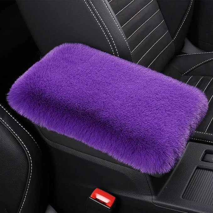 Fluffy Furry Armrest Cover for Car, Auto Center Console Cover Pad Car Soft Console Pad Wool Fur Armrest Seat Box Cover Protector Universal Fit for Most Vehicle, SUV (Purple)
