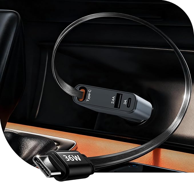 Retractable Car Charger Ultra-Slim, 65W Fast Car Charger with 31.5 inches and USB C+USB A Car Charging Block Cube Suitable for iPhone Samsung and Android