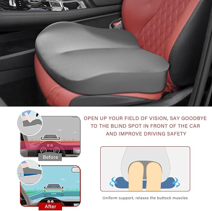 Car Seat Cushion, Ergonomic Memory Foam Auto Booster Seat Pad with Nonslip Bottom, Comfortable Vehicle Cushion for Short People Driving Fit for Sedan Truck SUV, Car Accessories (Gray)