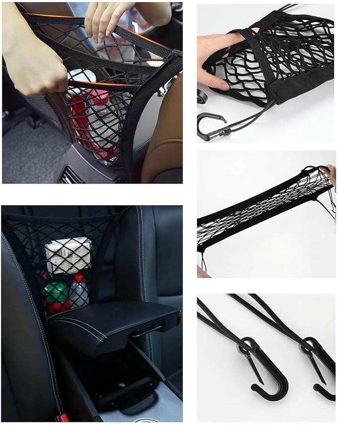 Universal Car Front Seat Net Pocket Organizer,Stretchable Hanging Storage Net Bag Purse Holder for Car,Barrier of Backseat Dog Or Kids