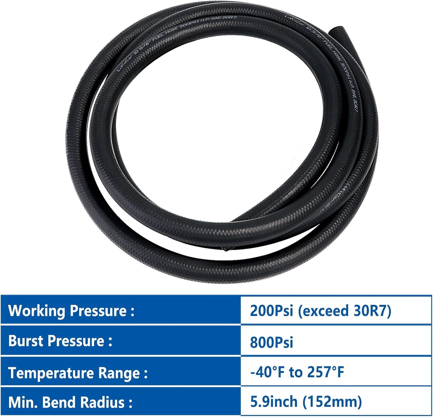 LokoCar Rubber Fuel Hose Line Push Lock 3/4" ID SAE 30R7 NBR 10ft 300PSI Black