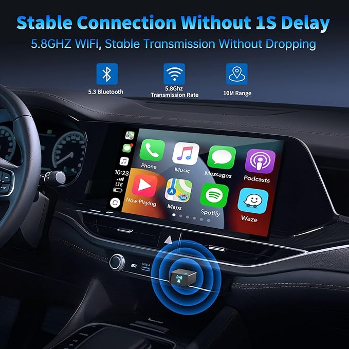 Wireless CarPlay Adapter for iPhone 2026 Upgrade - Plug & Play Convert Wired to Wireless Compatible with Cars 2016+, iOS 10+ (USB A/USB-C)