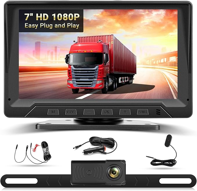 Hikity 7" Backup Camera Waterproof with Radar Detection/Night Vision/Reversing Guidelines, Front/Rear View Monitor Kit for US All Car Models - 12V Lighter Power, 170° Wide-Angle Lens