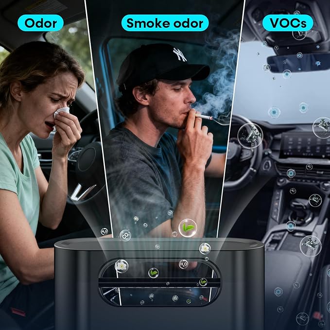 Compact Car Air Purifier for Odor - Easy Install Filter Free Odor Eliminator for Smoke/Pet Odors/VOCs - Silent Operation Universal Vent Clip for Car by Yakry