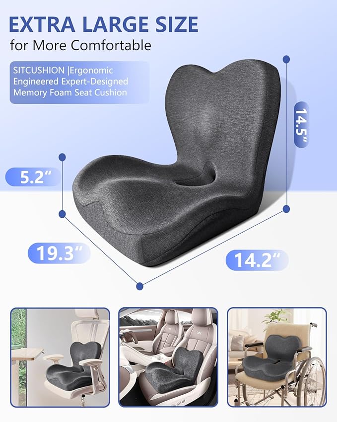 Seat Cushion with Back Support,Lumbar Support Pillow for Office Chair,X Large Memory Foam Chair Cushions for Sciatica Tailbone Pain Relief Coccyx Pad for Wheelchair, Car, Home, Office, Desk