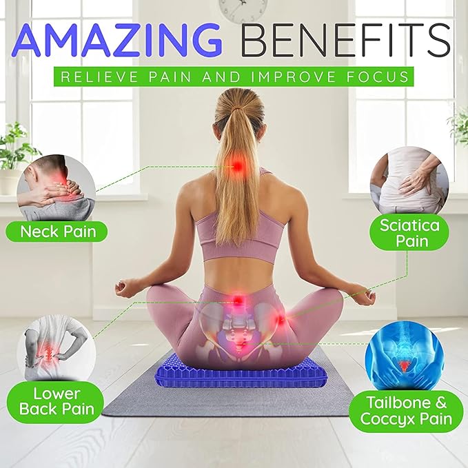 Gel Seat Cushion, Super Large (19x18x1.6inch) Gel Cushion Chair Pads with Non-Slip Cover for Home Office Car Seat Wheelchair, Soft Breathable Honeycomb Seat Cushion for Relieve Hip Pain