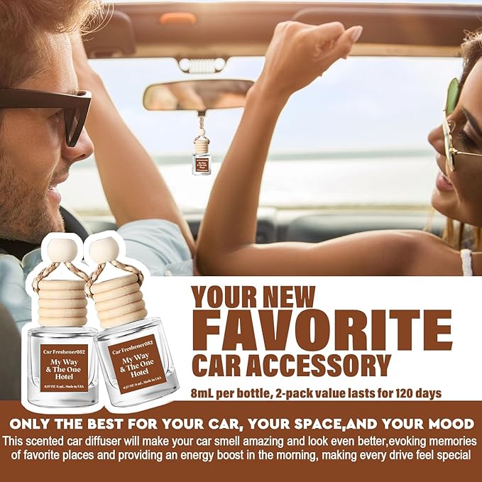 C Classy Hanging Car Air Freshener 2 Pack, M.y W.ay & The One Hotel Essential Oil Diffuser, Long-Lasting Fragrance, Cute Glass Bottle Car Accessories for Women & Men, Made in USA