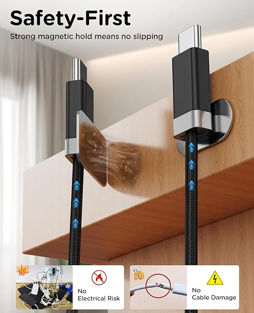 Magtame USB A to USB C Cable 3.3FT, Braided StayCable Built-in Magnetic Holder for Nightstand, Desk&Car, USB Type C Data Cord with 2 Adhesive Metal Plates for iPhone 17,16