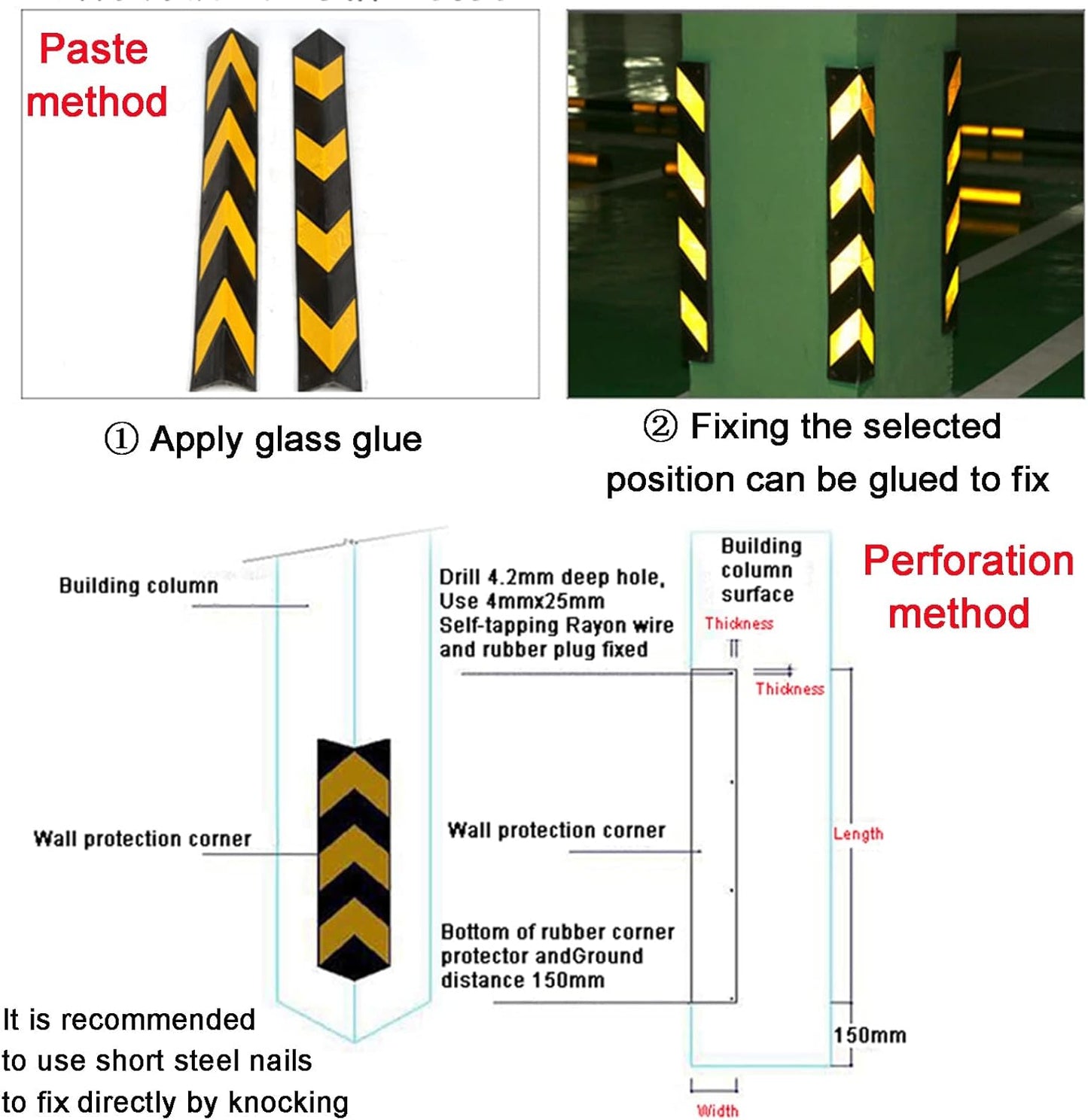 XPLKQXE Reflective Rubber Wall Corner Guard, Rubber Wall Protector Corner Protector, for Parking Protection Car Corner Guardrail Post (Color : Black+Yellow, Size : 1pcs)