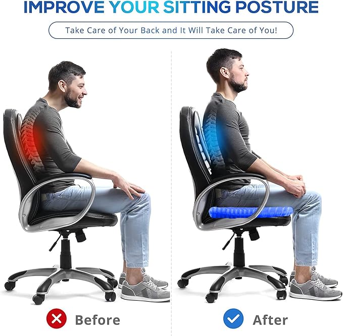 20" Gel Seat Cushion for Long Sitting Pressure Relief(Jumbo&Thick) - Wheelchair Cushion for Pressure Sores - Back, Sciatica & Tailbone Pain Relief Cushion- Non-Slip Butt Pillow for Office, Home, Car