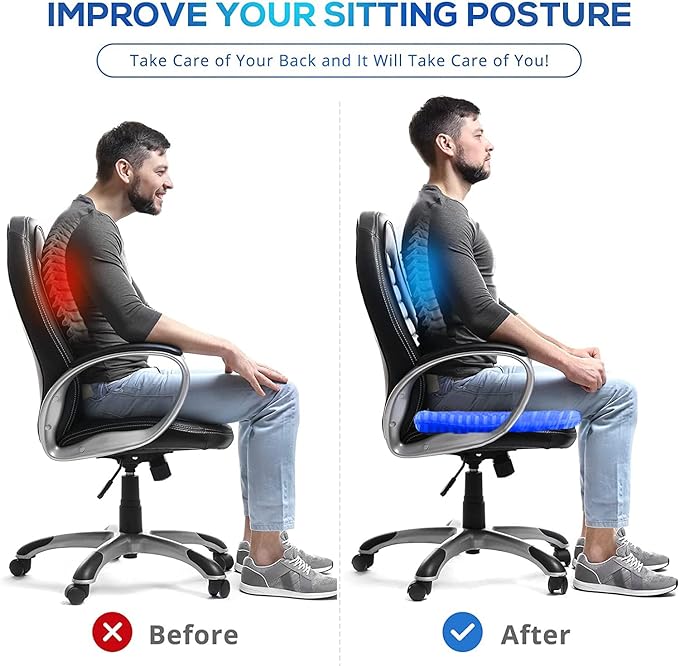 20" Gel Seat Cushion for Long Sitting(Jumbo&Thick) – Office Chair Cushion – Wheelchair Cushions for Pressure Sores – Non-Slip Desk Chair Car Seat Cushion Driving – Sciatica & Back Pain Relief