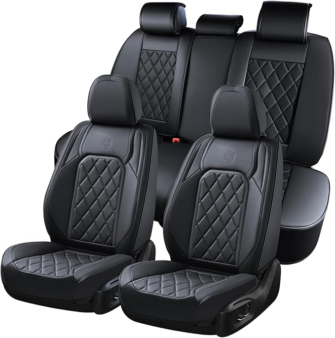 Coverado Car Seat Covers Full Set, Black Seat Covers, Waterproof Faux Leather Car Seat Cover, Luxury Car Seat Cover, Automotive Seat Covers 5 Seats, Car Seat Protector Universal Fit Most Cars