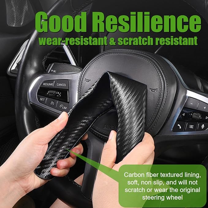 WSSROGY 2 Pack Carbon Fiber Car Steering Wheel Cover, Anti-Skid Segmented Steering Wheel Protector, Butterfly Steering Wheel Cover, Universal for 99 Car Wheel Cover Protector (Black)