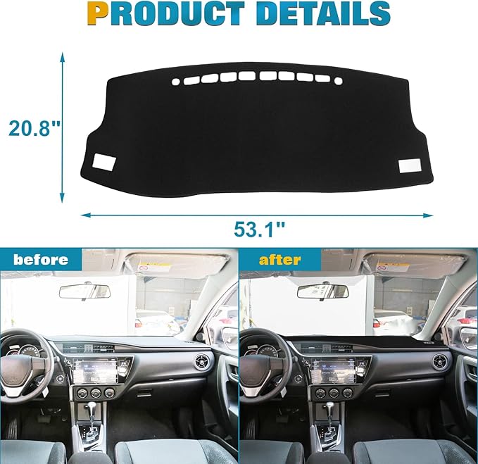x xotic tech Center Console Dashboard Mat Pre-Cut Non-Slip Sunshield Sun Glare Protector Dash Carpet Pad Black Cover Compatible with Toyota Corolla 2014-2018
