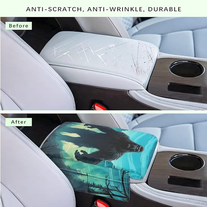 Arm Rest Cover for Car Center Console Cover, Bigfoot Print Easy Install Car Accessories Armrest Protector Center Console Cushion Pad Universal for SUV Truck Van Sedan