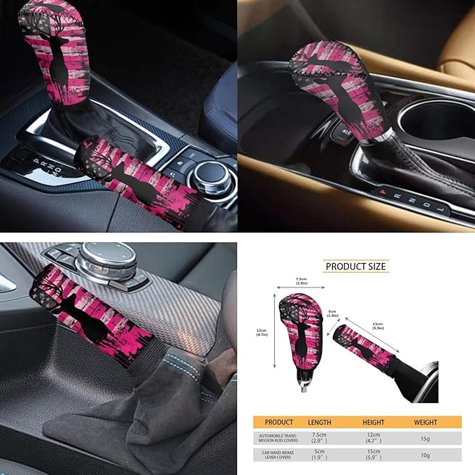 FKELYI Deer American Flag Car Seat & Gear Shift Set, Sugar Skull Steering Wheel Cover, Cup Coasters, Headrest Covers, 10pcs