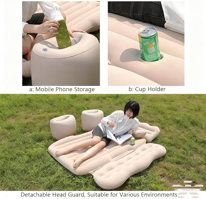 Car Inflatable Air Mattress for Nissan Armada (new Generation) 2025 Inflatable Back Seat Car Bed Double-Sided Portable Camping Travel Sleeping Bed,Dark Green-Cartoon Design