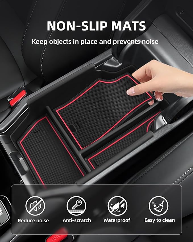 Center Console Organizer for Honda Accord 2025 2024 2023 Armrest Insert Storage Tray with Non-Slip Rubber Mat Accord Organiser Accessories, Red