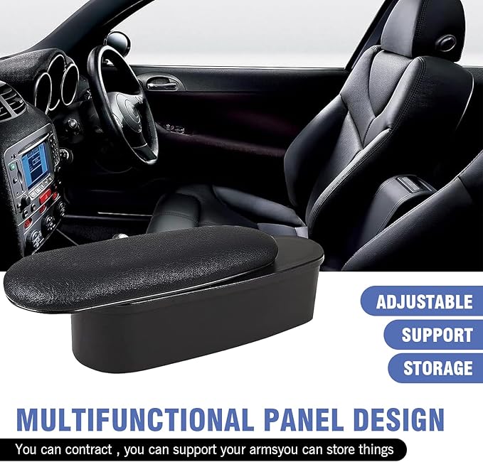 Car Armrest Support Left Elbow Pad, Retractable Elbow Pad with Storage, Adjustable Auto Armrest Modifiation Accessories, Universal Fit for Most Cars (Black)