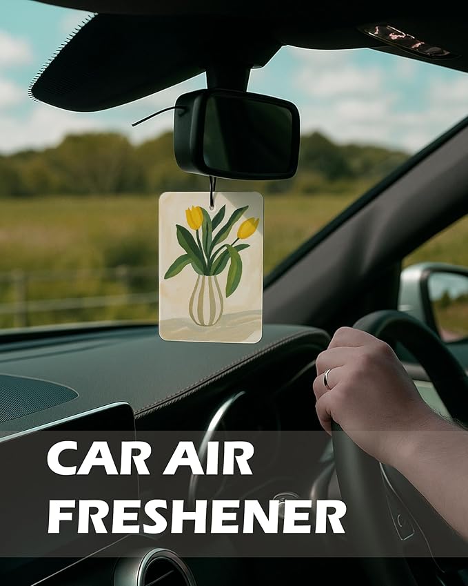 Yellow Lemon Tulip Floral Christian Cologne Car Air Freshener 4 Pcs, Trendy Yellow Religious Hanging Air Freshener for Cars Bathroom Dorm Books Decor, Christian Accessories Gifts for Women Girls