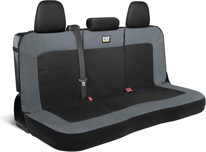 Cat MeshFlex Charcoal & Black Rear Seat Cover for Car – Durable Canvas & Mesh Design 60/40 Split Bench Protector for Cars, Trucks & SUVs – Back Seat Cover for Rear Bench – Interior Car Accessory
