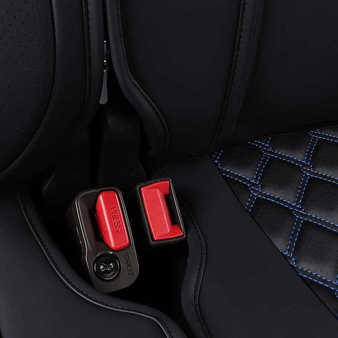 Huidasource Tacoma Rear Seat Covers, Automotive Leather Car Back Seat Cover Fit for 3rd Gen Toyota Tacoma 2016-2023 Double & Crew Cab SR SR5 Limited TRD Sport/Pro/Off Road (Back Row/Black&Blue)
