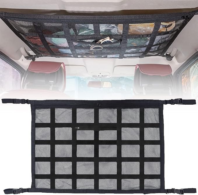 Car Ceiling Cargo Net Strong Load-Bearing Mesh Car Roof Storage Organizer Large Capacity Space Saving Car Ceiling Net Storage Bag Car Interior Accessories for SUV Truck Van