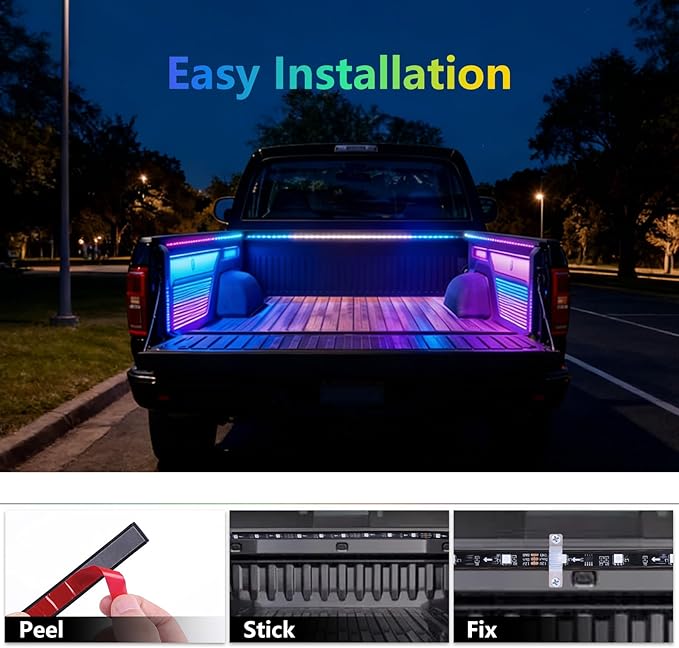 Truck Bed Lights 3Pcs - Multicolor 16 Million Colors,APP & Built-in Control,IP67 Waterproof,Music Sync,12V DC,60-Inch