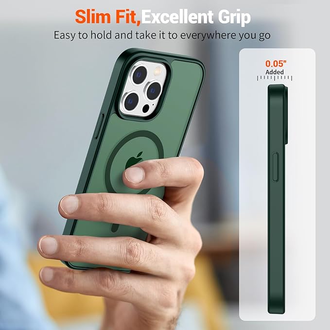 SUPFINE Magnetic for iPhone 13 Pro Max Case (Compatible with MagSafe) (Military Grade Drop Protection) Translucent Matte Shockproof Phone Case,Forest Green
