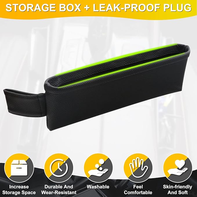 2 Pack Update Car Seat Gap Filler Organizer Leather Console Storage Box Front Side Pocket Seats Organizers Filler Interior Car Accessories for Phone Wallet Coin Key Sunglasses (Black)